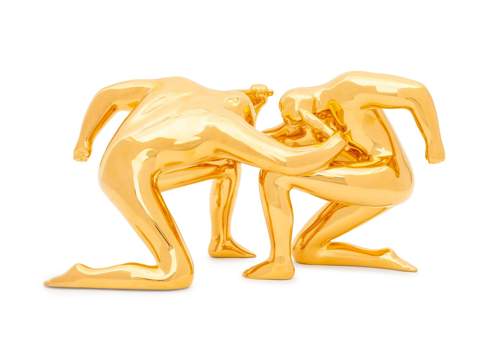 Cleon Peterson "Balance of Power" Sculpture, 2017: Cleon Peterson (American, b. 1973) "Balance of Power" Gilt Porcelain Sculpture, 2017, signed to underside, edition number "14/20" with Certificate of Authenticity from Case Studyo, with original wood 