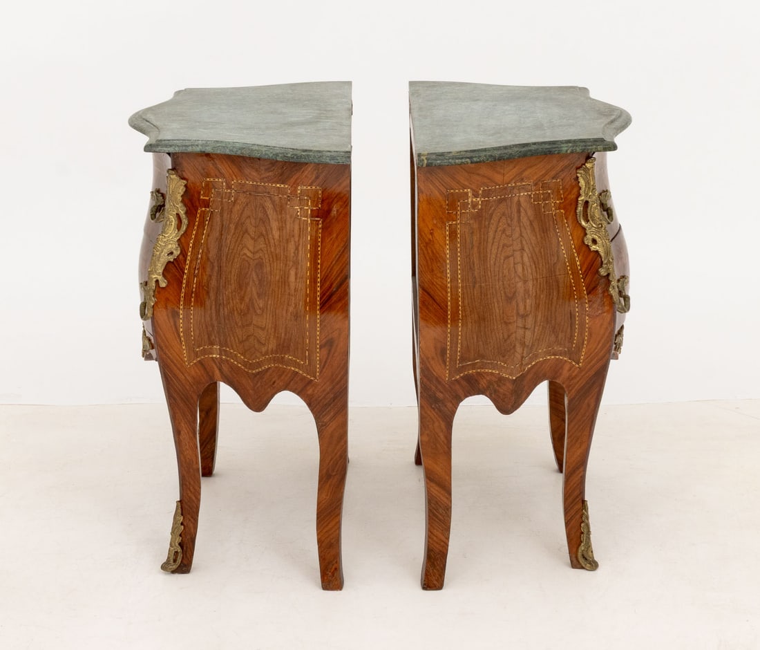 Louis XV Style Ormolu Walnut Bombe Commodes, Pair - 3