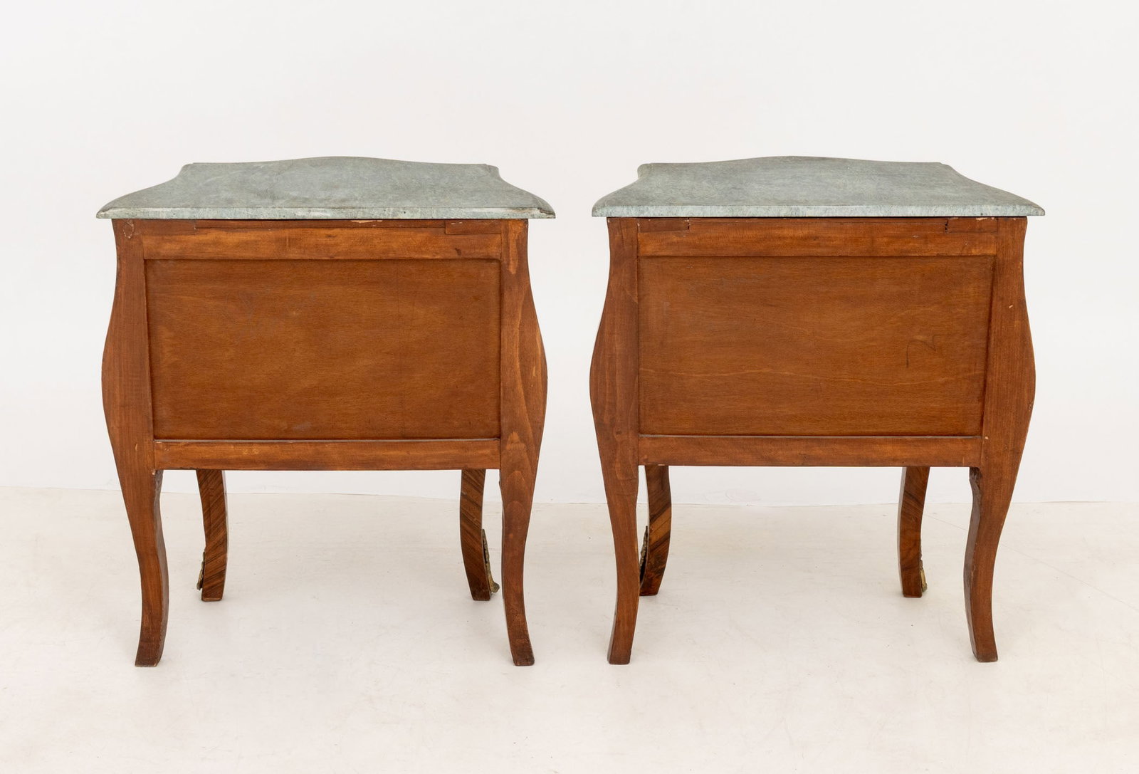 Louis XV Style Ormolu Walnut Bombe Commodes, Pair - 4