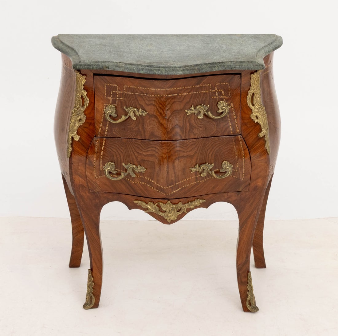 Louis XV Style Ormolu Walnut Bombe Commodes, Pair - 5
