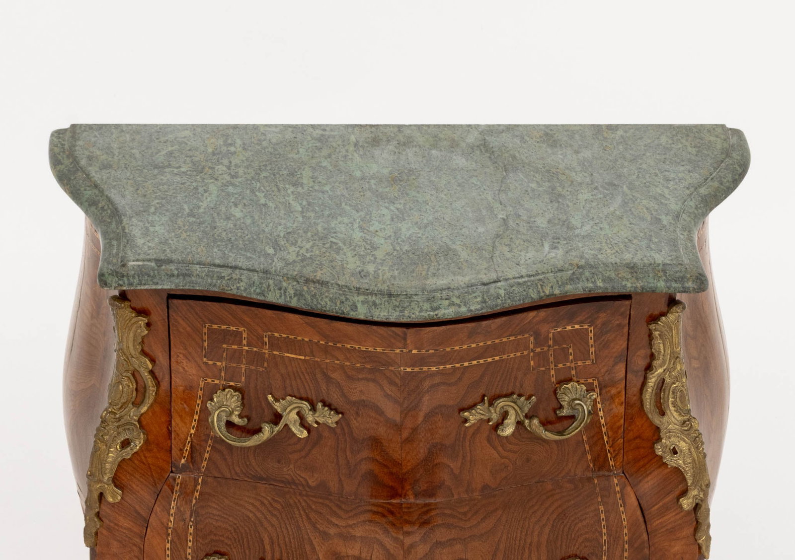 Louis XV Style Ormolu Walnut Bombe Commodes, Pair - 7