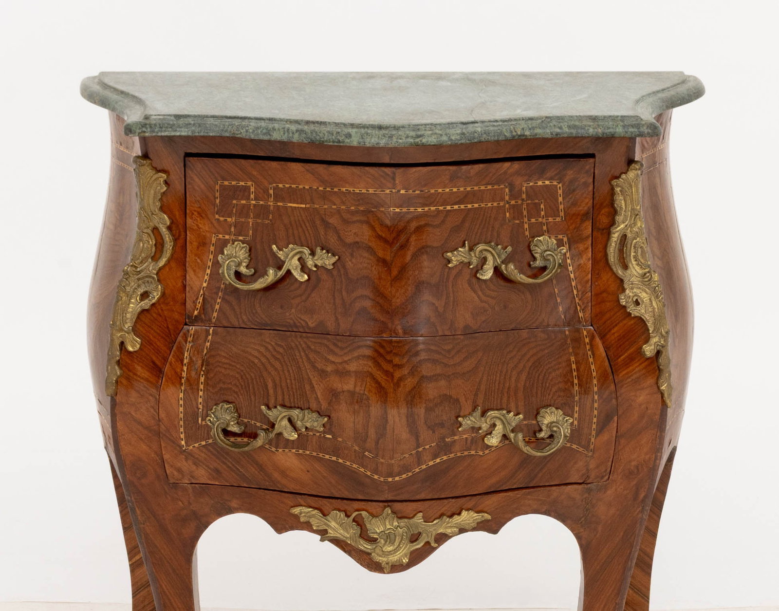 Louis XV Style Ormolu Walnut Bombe Commodes, Pair - 8