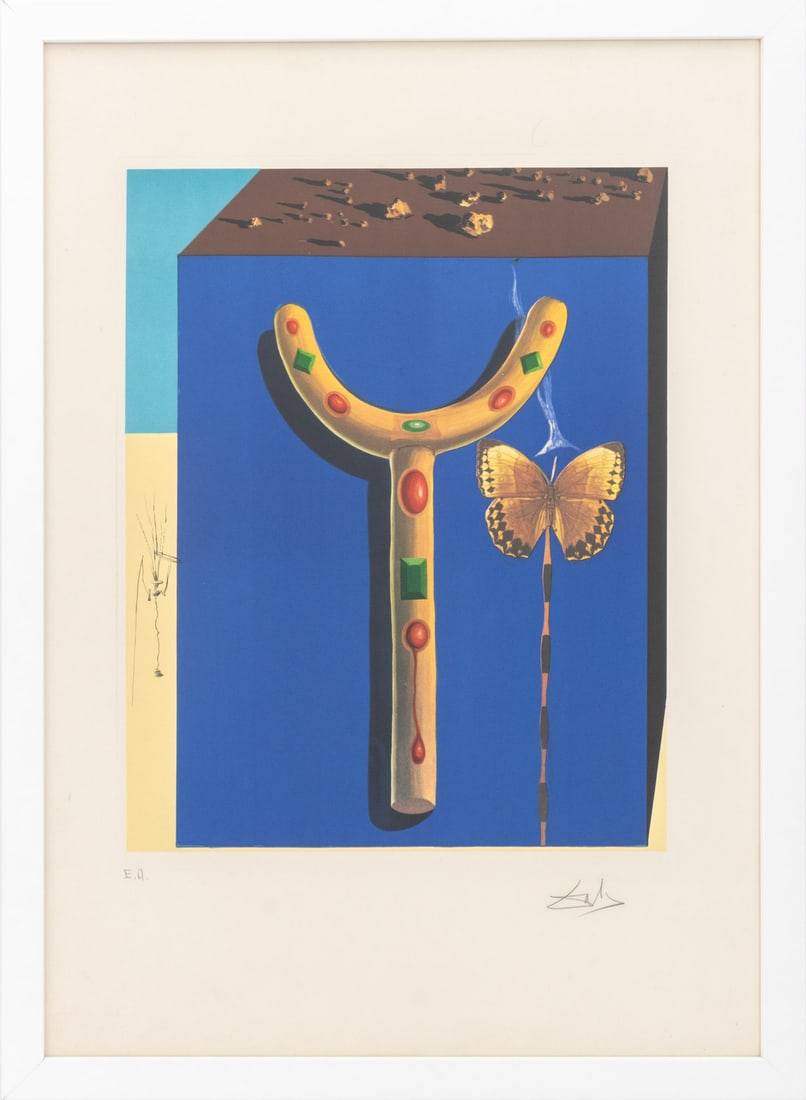 Salvador Dali "Surrealist Crutches" Etching, 1971: Salvador Dali (Spanish, 1904-1989), "Surrealist Crutches", Etching and Photolithograph in Colors on Arches Paper, 1971, from the "Memories of Surrealism" suite, published by Transworld Art, New York,