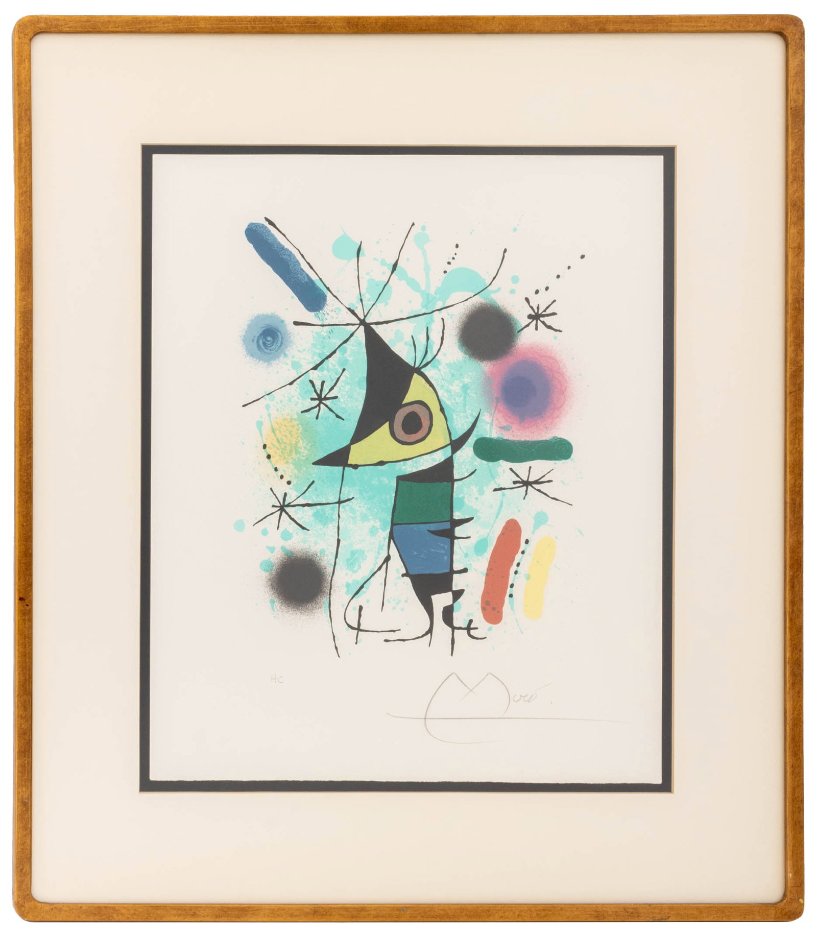 Joan Miro "Le Chanteur" Lithograph, ca. 1972: Joan Miro (Spanish, 1893-1983), "Le Chanteur" [The Singing Fish], Lithograph in Colors, circa 1972, signed in pencil lower right, inscribed "HC" for hors de commerce edition lower left, giltwood frame