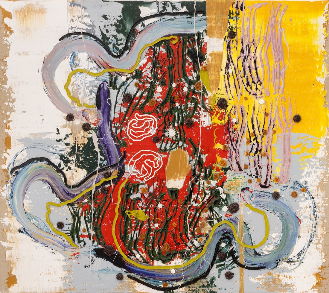 Dennis Hollingsworth "Samson" Oil, 2002: Dennis Hollingsworth (Spanish/American, b. 1956), "Samson", Oil Impasto on Linen, 2002, signed, titled, dated, numbered "#177", inscribed, and with Nicole Klagsbrun label verso, unframed. 54" H x 48"