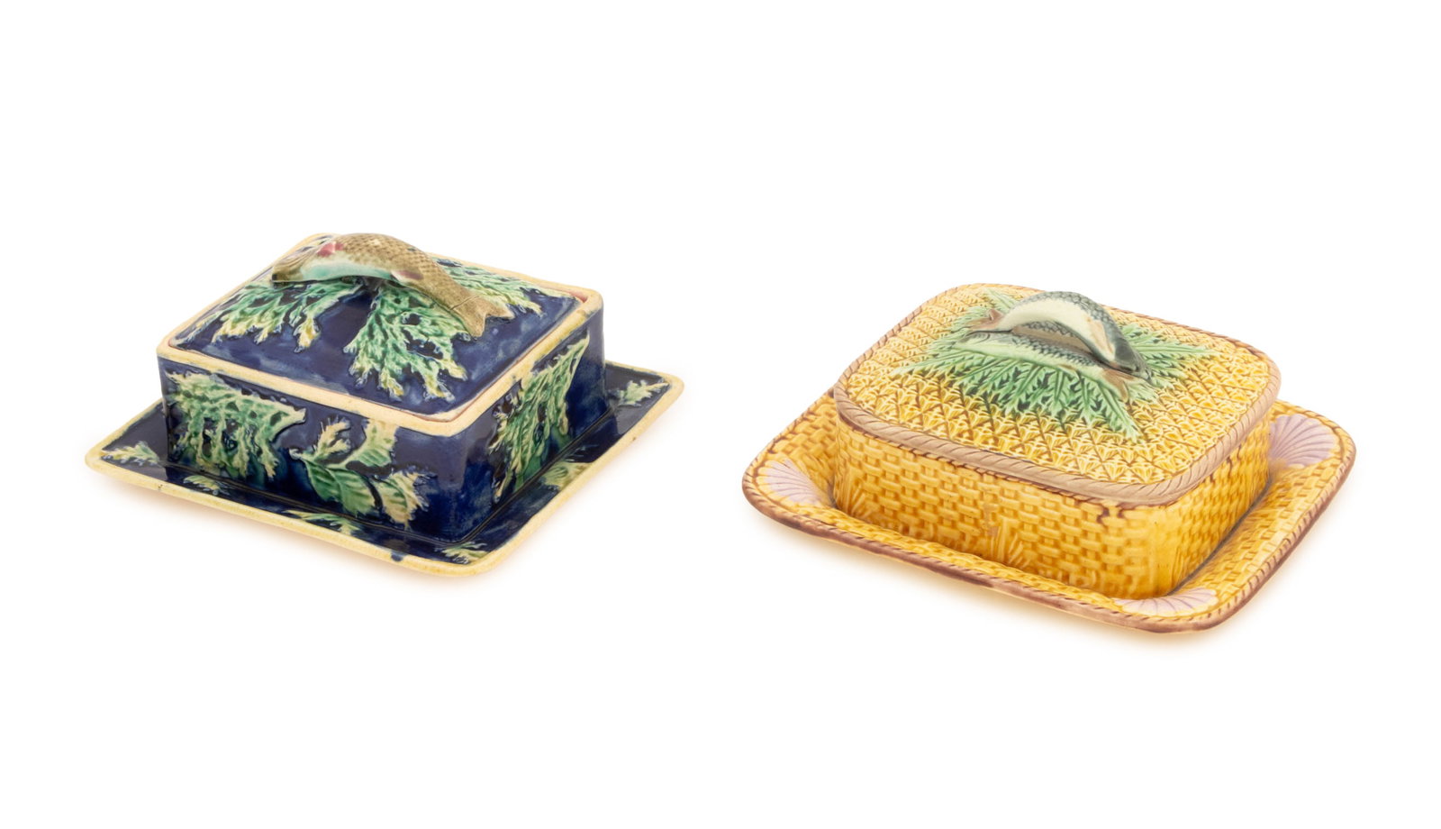 English Majolica Sardine Covered Dishes, 2 (1 of 11)