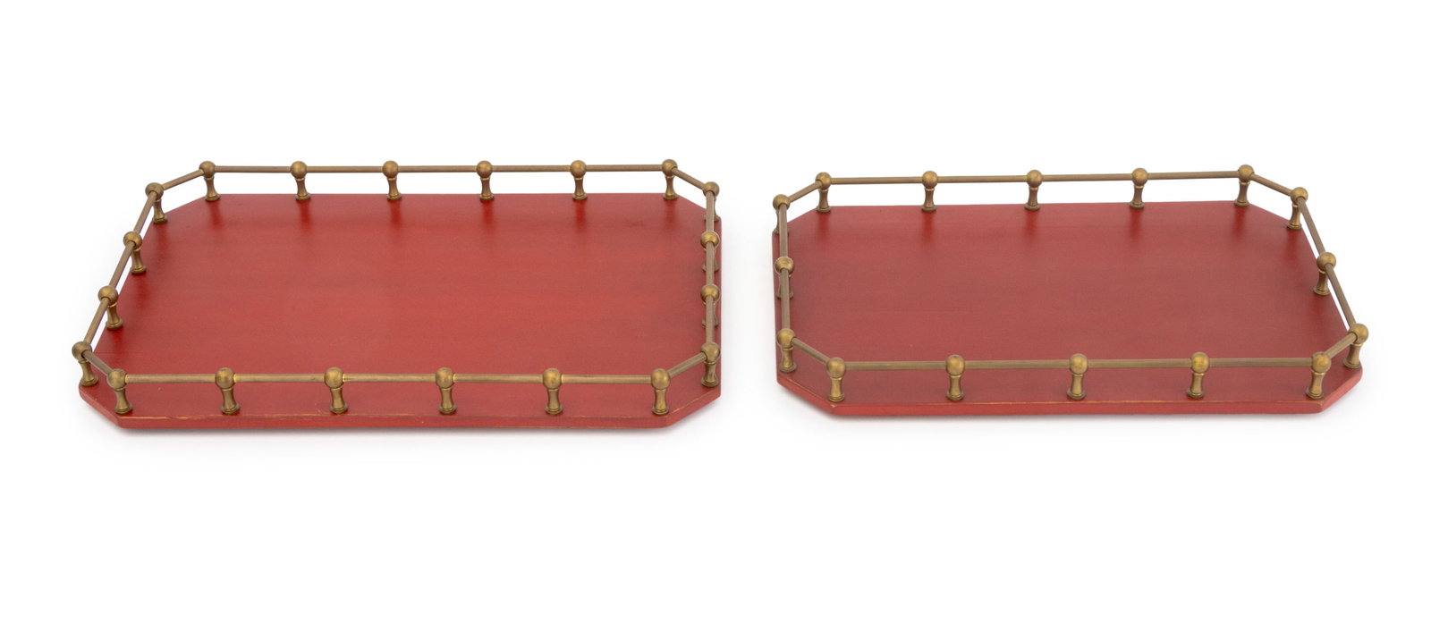 Modern Brass Galleried Red Wood Serving Trays, 2 (1 of 8)