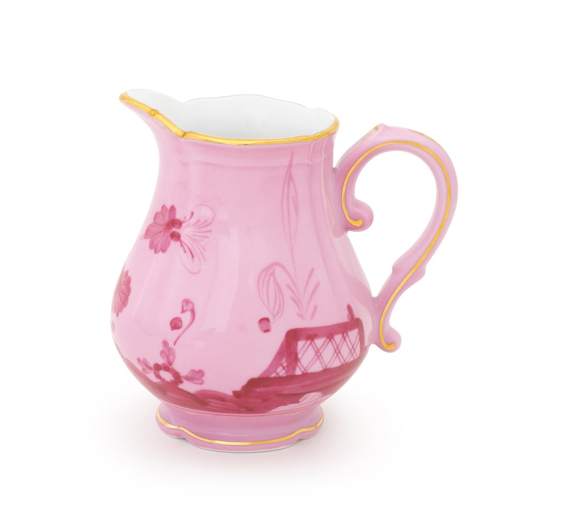 Richard Ginori "Oriente Italiano" Creamer Jug: Richard Ginori "Oriente Italiano Porpora" Pattern Porcelain Creamer Jug, marked "Oriente Italiano / Richard / Ginori / 1735 / Made in Italy" to underside. 4.25" H x 4.25" W x 3.5" D. Provenance: From