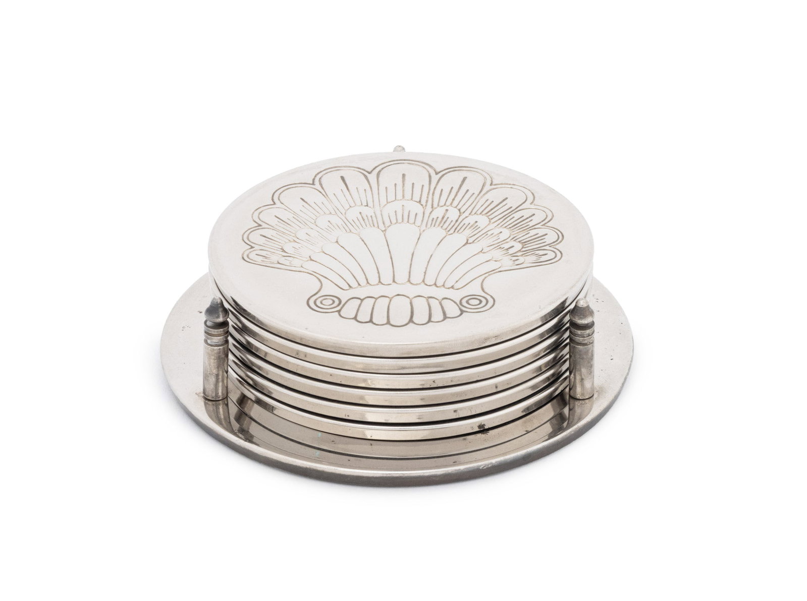 Mid-Century Modern Silver Plate Coaster Set, 6 (1 of 8)