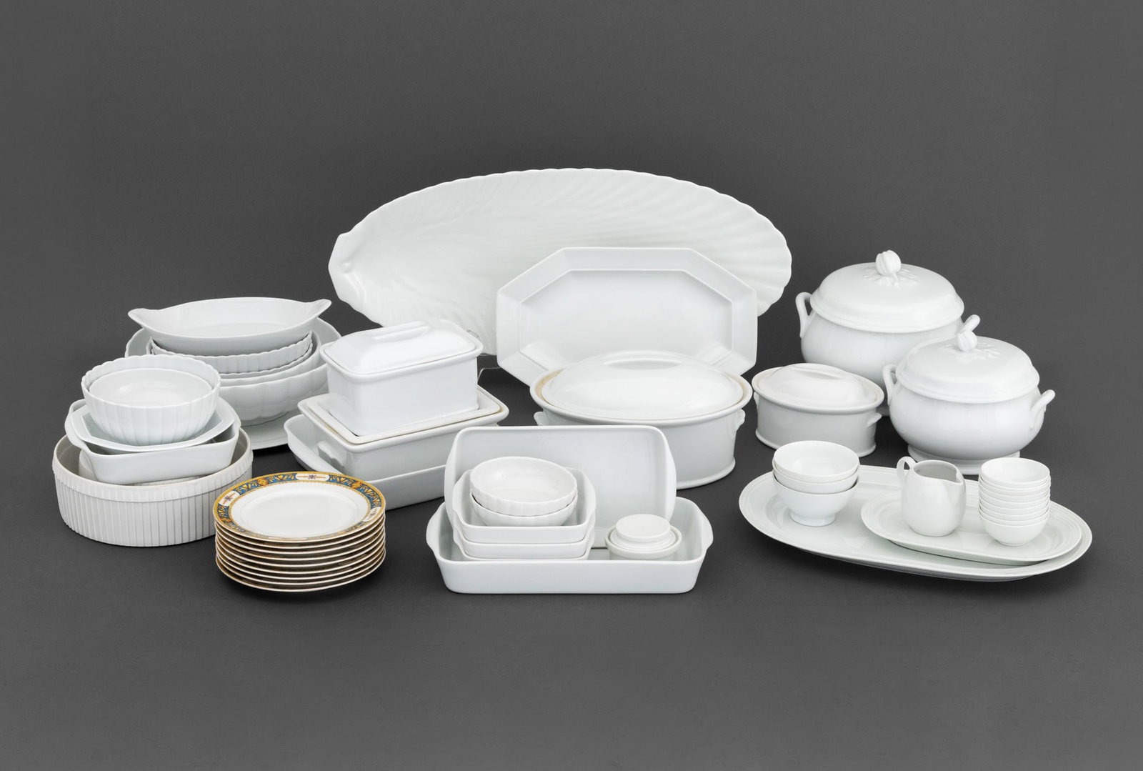 French White Porcelain Tableware, 51 Pcs. (1 of 18)