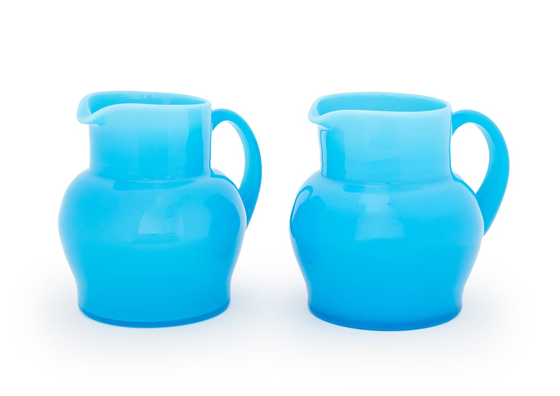 Erik Hoglund Turquoise Blue Glass Water Jugs, Pair (1 of 9)