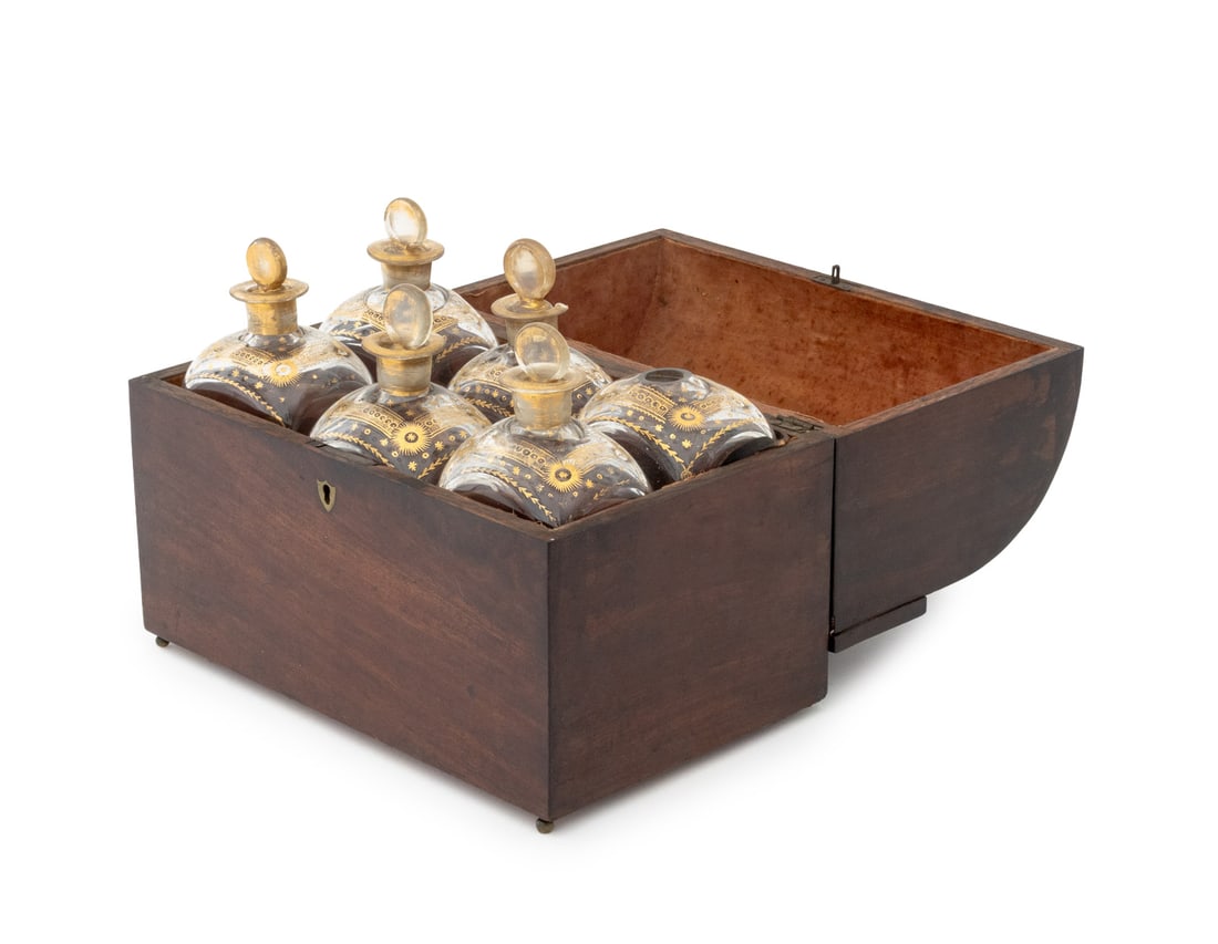 Dutch Mahogany Decanter Box and Gilt Glass Bottles (1 of 12)