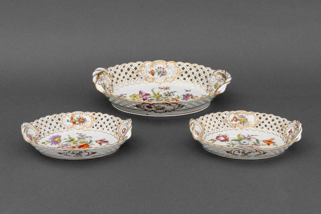 Dresden Floral Painted Porcelain Serving Bowls, 3 (1 of 16)