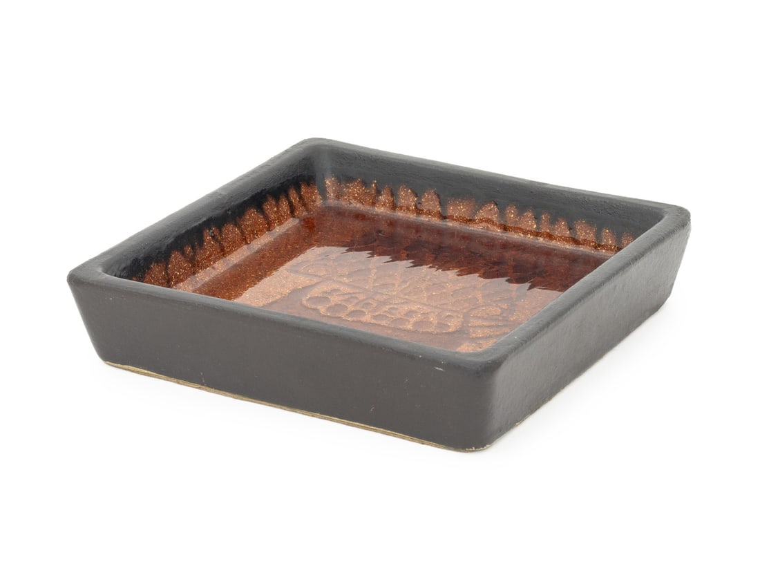 Gabriel Keramik Viking Ship Motif Square Tray: Gabriel Keramik Viking Ship Motif Square Tray, polychrome glazed ceramic, signed "Gabriel Sweden" to underside. 1.5" H x 7.25" W x 7.25" D. Provenance: From a Long Island, New York Estate. Keywords: A