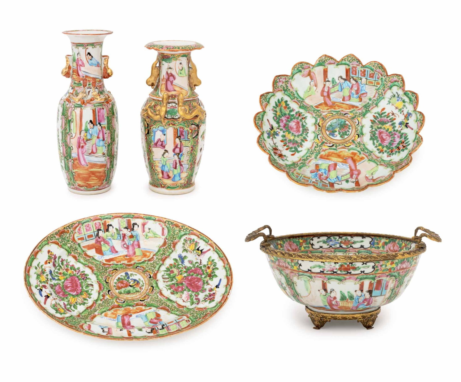 Chinese Rose Medallion Porcelain Tableware, 5 Pcs. (1 of 16)