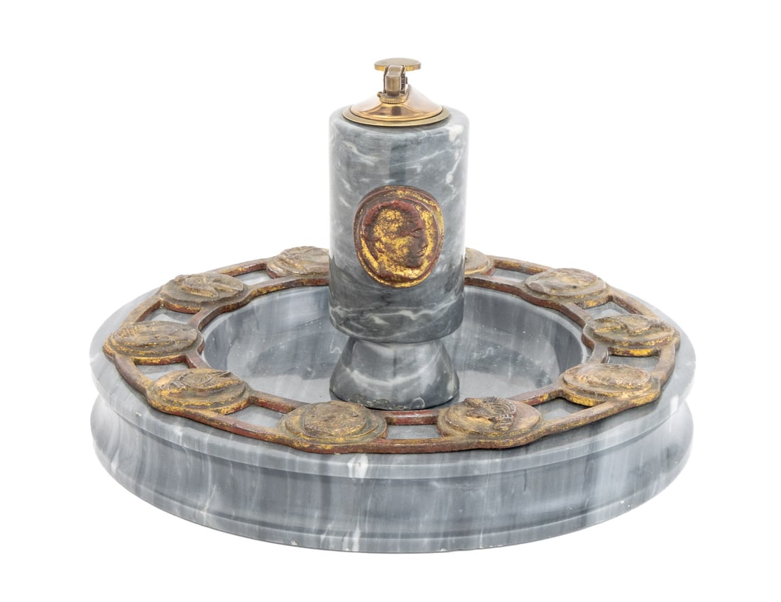Egyptian Revival Carved Marble Bowl and Lighter (1 of 15)