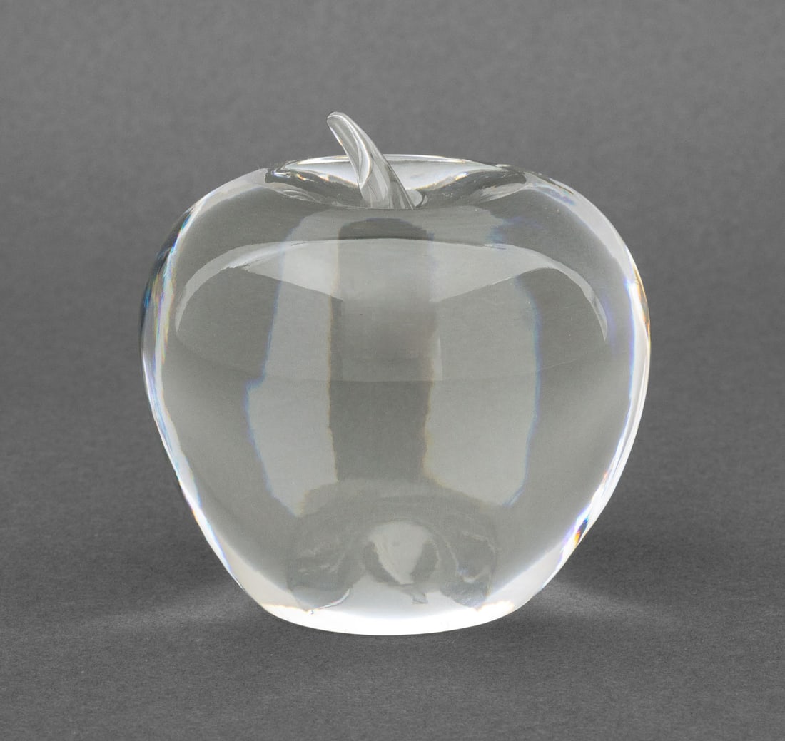 Tiffany & Co. Crystal Apple Form Paperweight: Tiffany and Company Crystal Apple Form Paperweight, etch-marked "Tiffany & Co." underside. 3.25" H x 3.25" Diameter. Provenance: From a New York City Collection. Keywords: T&Co., Designer, Art glass,
