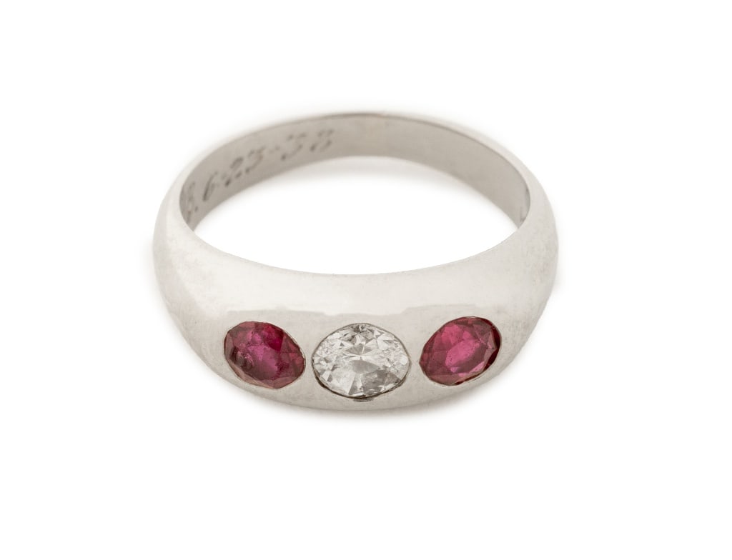 Ruby and Diamond Three-Stone White Gold Ring - 2