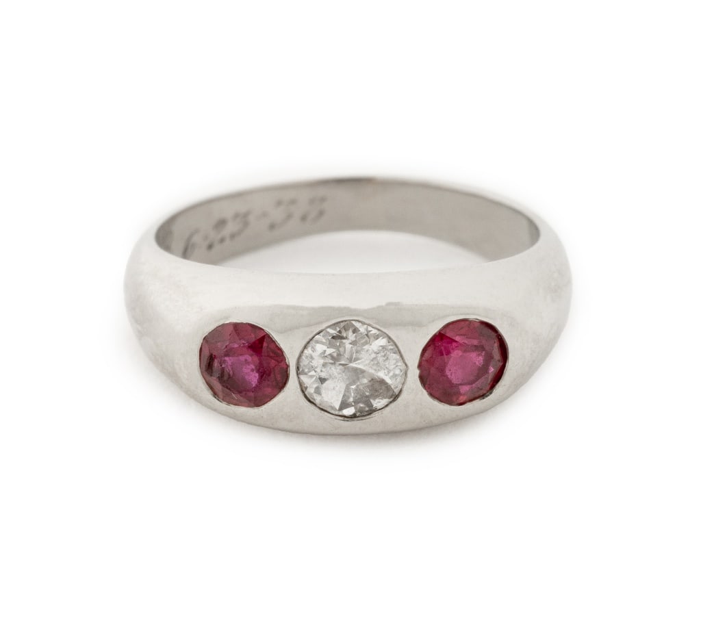 Ruby and Diamond Three-Stone White Gold Ring - 3