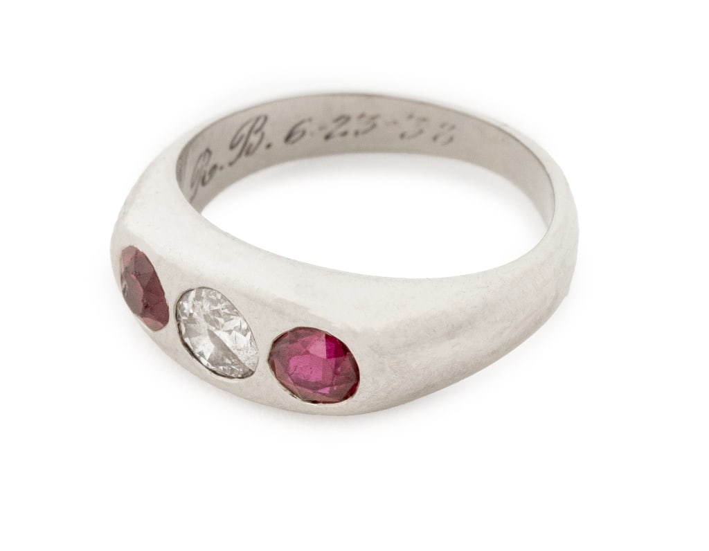 Ruby and Diamond Three-Stone White Gold Ring - 4
