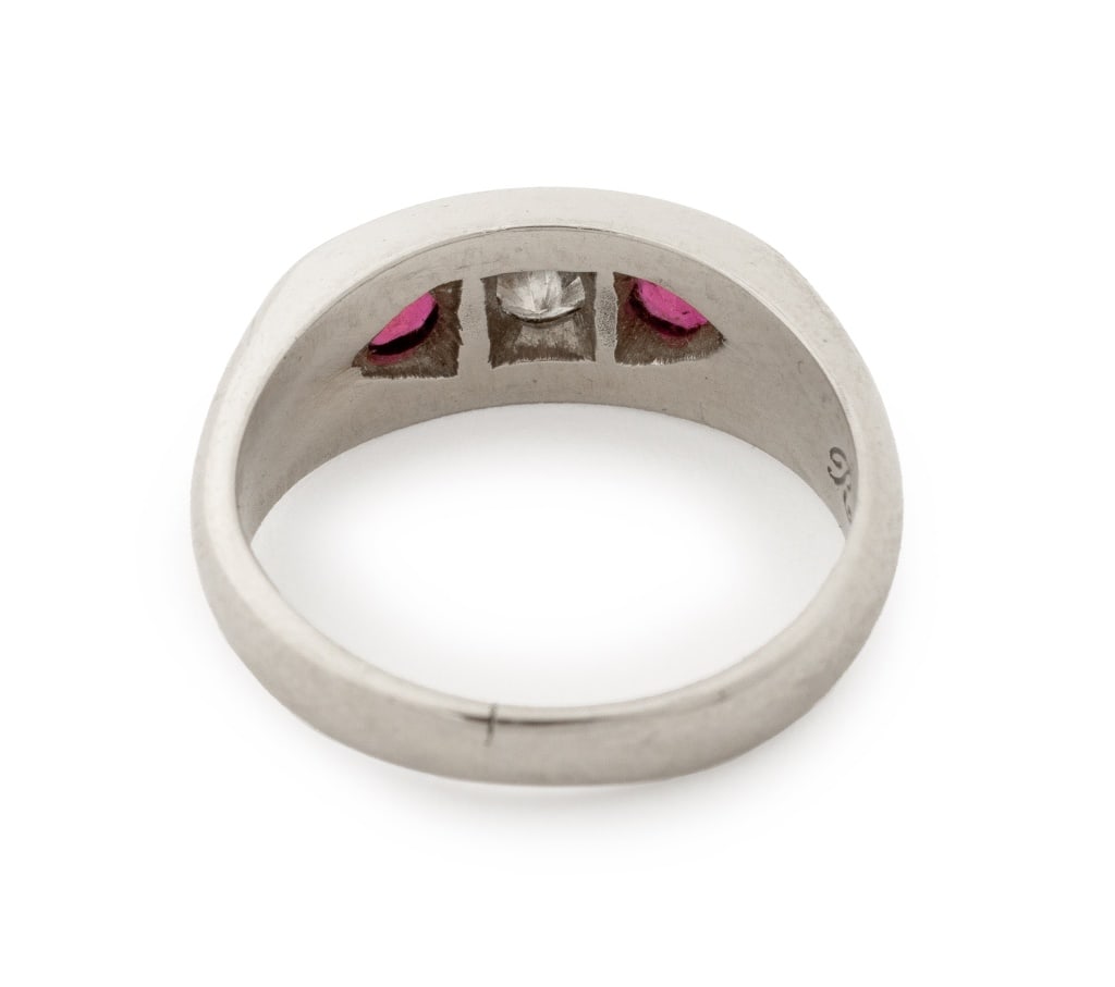 Ruby and Diamond Three-Stone White Gold Ring - 5