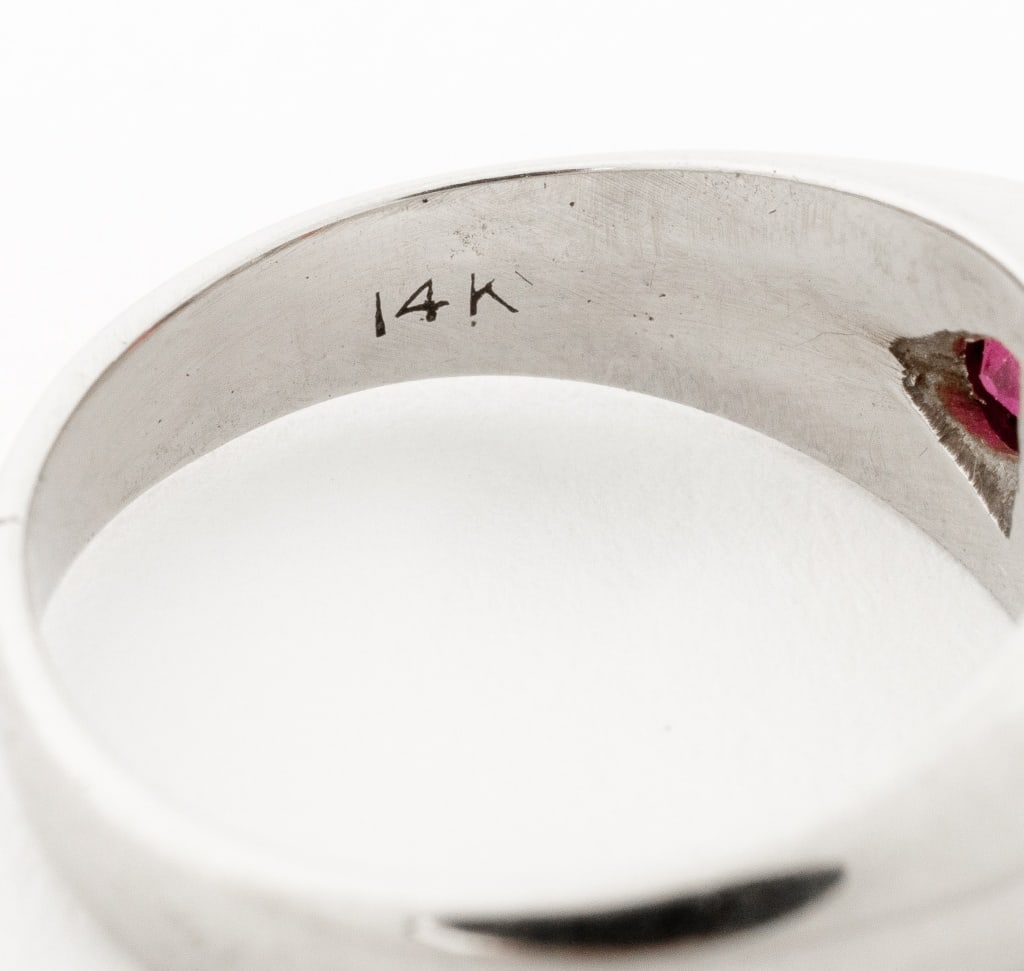 Ruby and Diamond Three-Stone White Gold Ring - 7