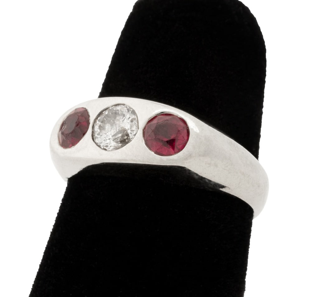 Ruby and Diamond Three-Stone White Gold Ring - 8