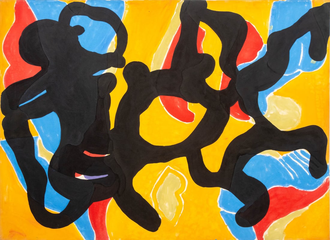 Jack Roth Rope Dancer Series Acrylic, 1980: Jack Roth (American, 1927-2004), Untitled (Rope Dancer Series), Acrylic on Canvas, 1980, signed and dated "Roth 80", marked "JR-261-80", and with "Jack Roth Estate" stamps verso, unframed. 55" H x 75"