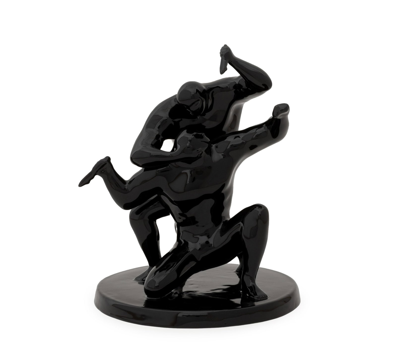 Cleon Peterson Destroying the Weak Sculpture, 2015: Cleon Peterson (American, b. 1973) Destroying the Weak Black Glazed Ceramic Sculpture, 2015, signed in golden marker, dated, numbered edition "9/10", and stamped "Cleon Peterson and "L.S.C." to