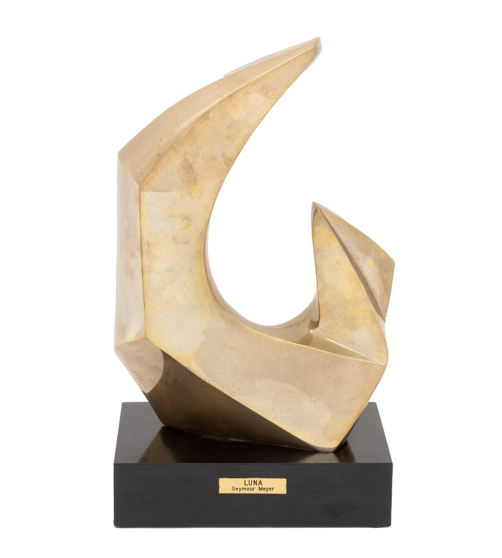 Seymour Meyer "Luna" Gilt Bronze Sculpture: Seymour Meyer (American, 1914-2004) "Luna" Gilt Bronze Sculpture, signed "S. Meyer" and numbered edition "5/9" to reverse near base, mounted atop a revolving ebonized plinth. Overall: 15" H x 8.25" W