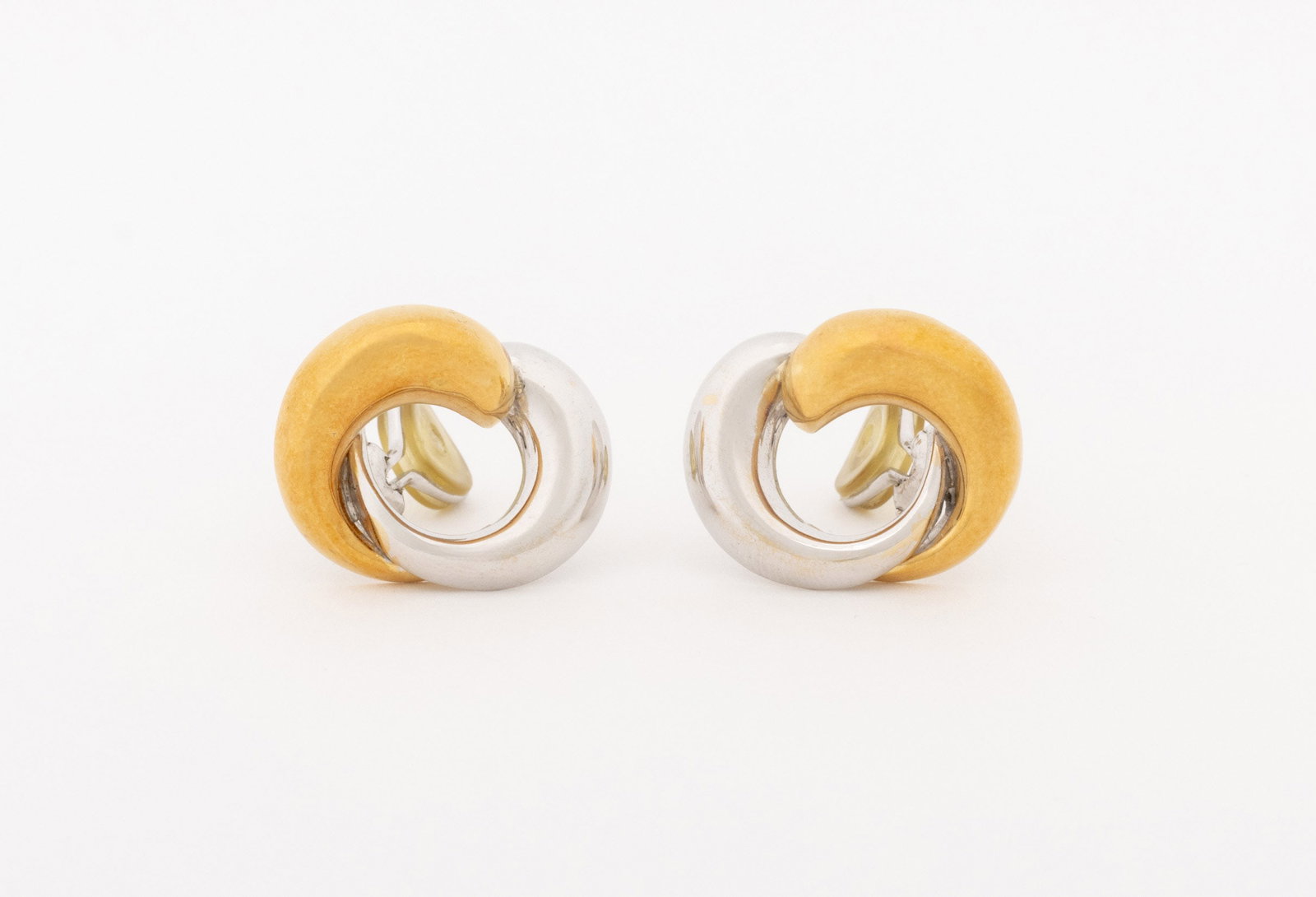 Interlocking Circle Form Two-Tone Gold Earrings - 2