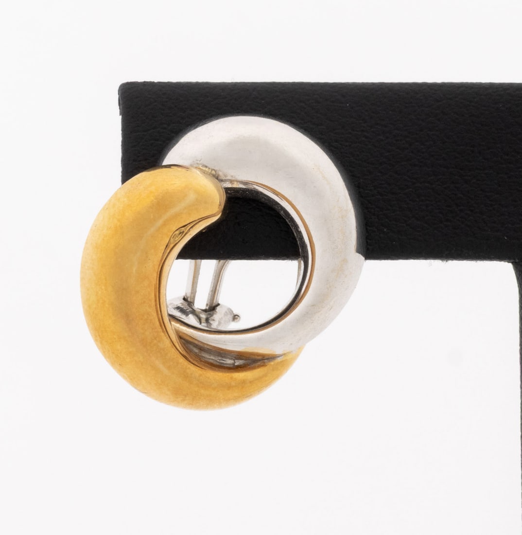 Interlocking Circle Form Two-Tone Gold Earrings - 4