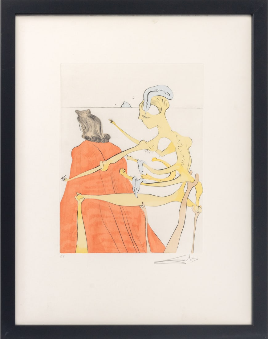 Salvador Dali "Le Dos Divin de Gala" Etching, 1974: Salvador Dali (Spanish, 1904-1989), "Le Dos Divin de Gala" [Gala's Divine Back], Drypoint and Etching with Pochoir Coloring, 1974, from After 50 Years of Surrealism, published by Atelier Rigal, Paris,