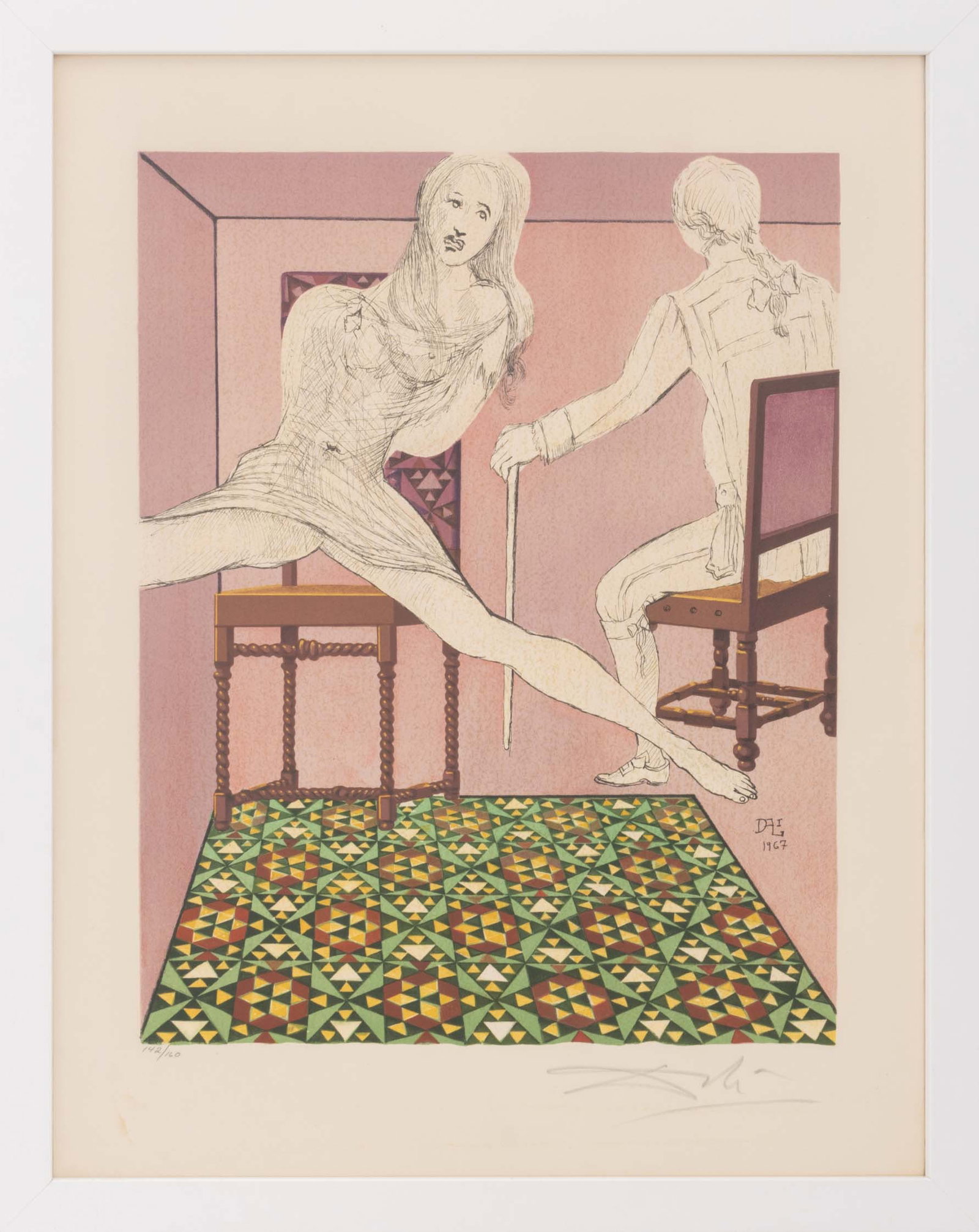 Salvador Dali "Marianne and the Chevalier", 1969: Salvador Dali (Spanish, 1904-1989), "Marianne and the Chevalier", Lithograph in Colors on Arches Paper, 1969, from Three Plays by the Marquis de Sade portfolio, published and printed by Shorewood Publ