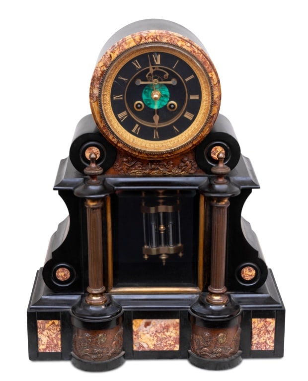 French Marble and Slate Mantel Clock, 19th C. (1 of 4)