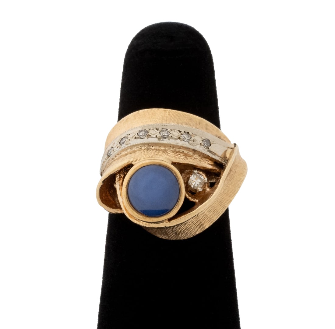 Modernist Gold, Star Sapphire, and Diamond Ring (1 of 7)