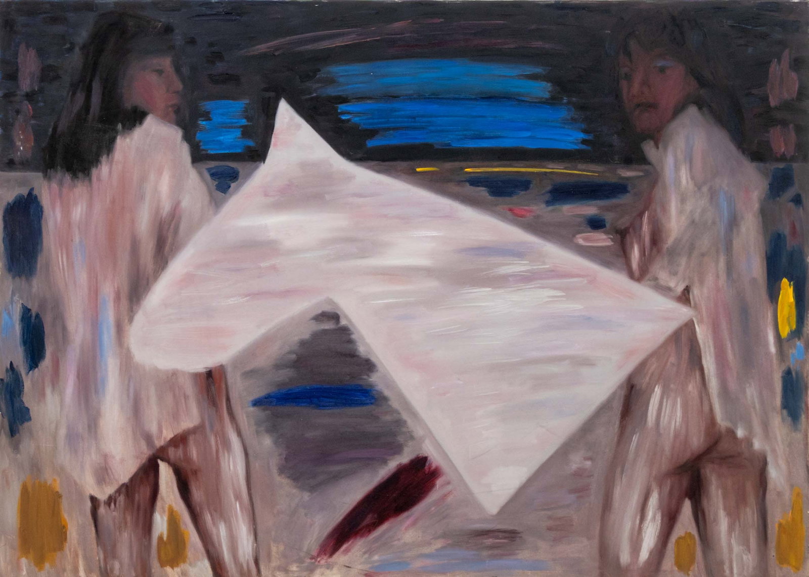 Abstract Figure Oil on Canvas, 20th C.: 20th Century School, Abstract Figure, Oil on Canvas, unsigned, unframed. 50.25" H x 70" W x 1.5" D. Provenance: From a New York City Estate. Keywords: Paintings, Works on Canvas, Oil paintings, Figura