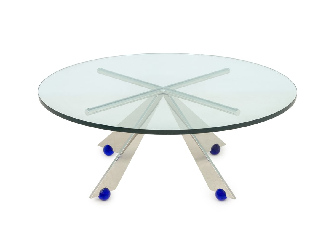 Postmodern Glass Top and Chrome Coffee Table (1 of 7)