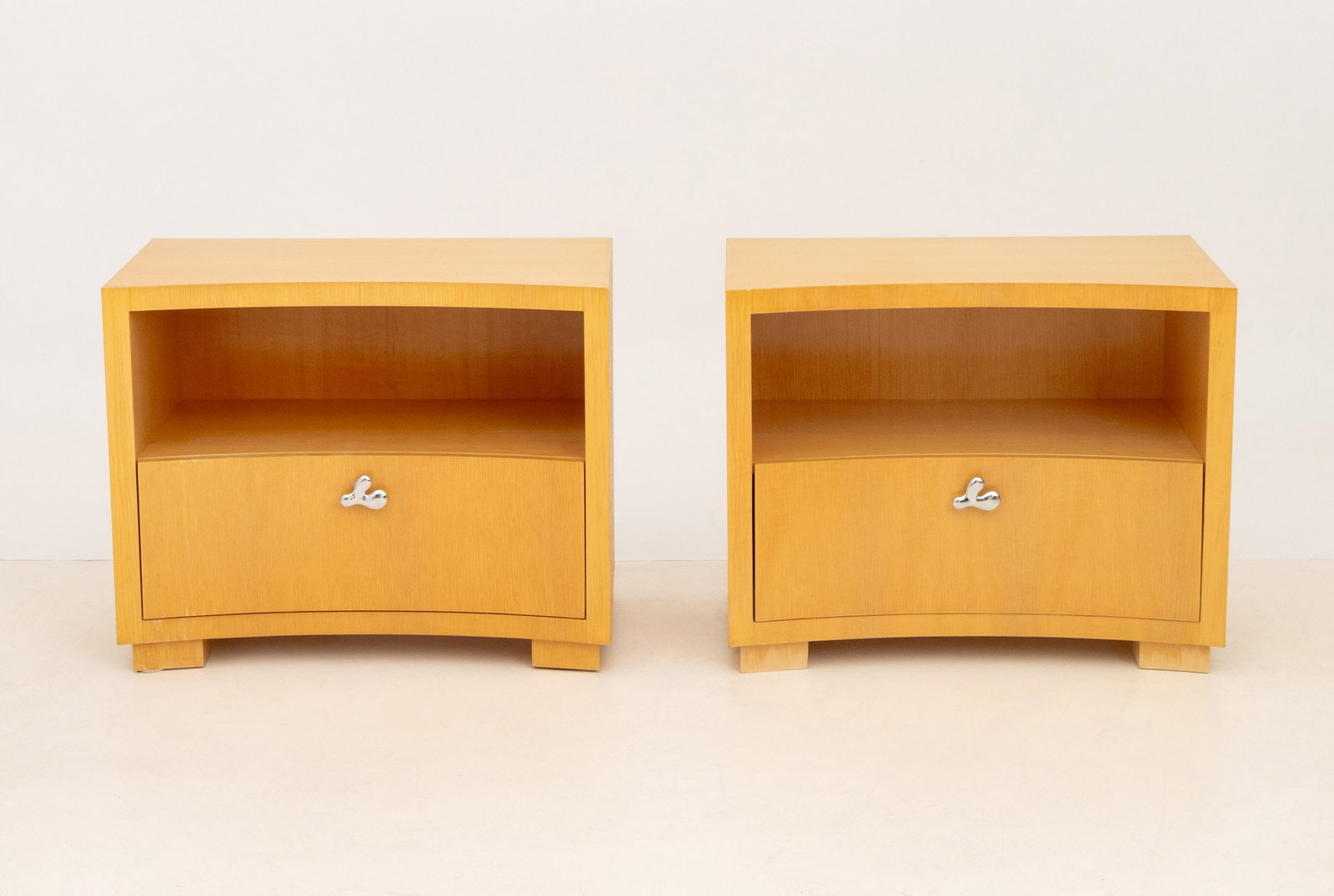 Modern Maple Concave Bedside Tables, Pair - 2