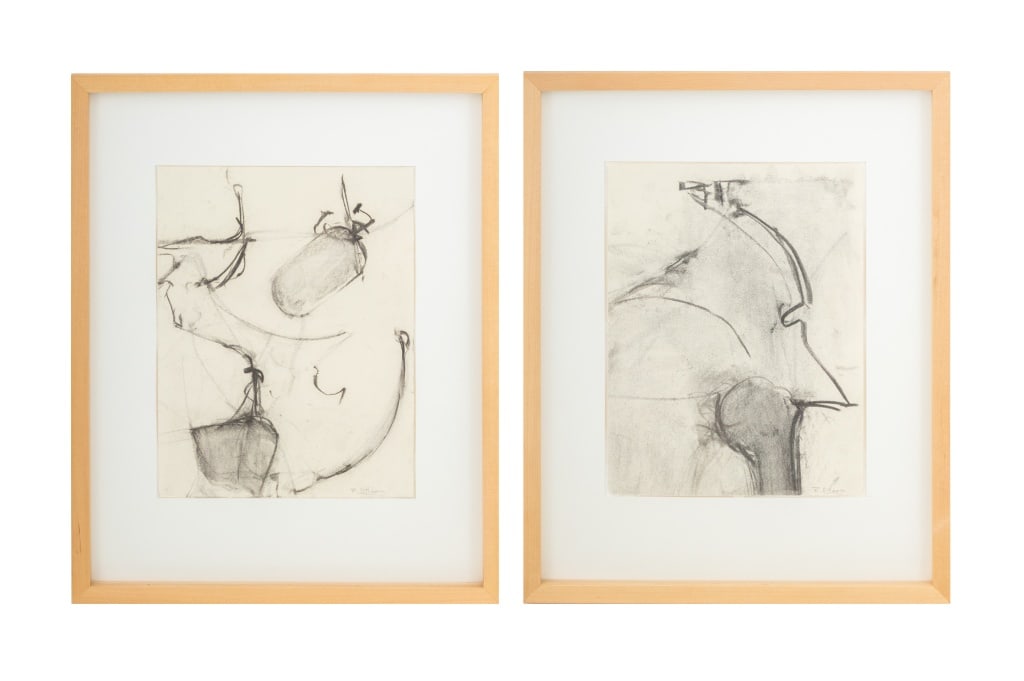 Robert O'Meara Abstract Compositions Charcoal, 2: Robert O'Meara (American, 1957-2024), Two Abstract Compositions, Charcoal on Paper, signed lower right, wood frame. Image: 13" H x 10" W; frame: 20.5" H x 16.5" W. Provenance: From a 333 East 75th