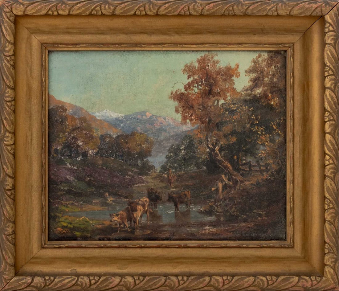 American Cattle Crossing Oil on Canvas, ca. 1900 (1 of 9)