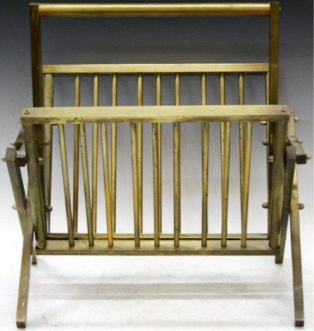 Brass Magazine Rack: Brass magazine rack, unmarked. Dimensions: 15-1/2" L X 13" W x 16" H