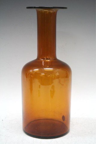 Danish Holmegaard Amber Glass Vase: An amber glass gulvase by Holmegaard, Denmark; marked. Dimensions: 12" H x 4-1/2" diameter