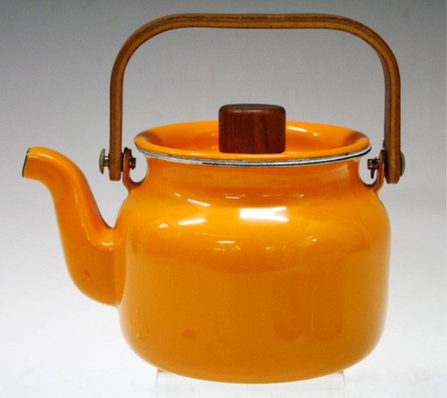Mid Century Orange Enamel & Teak Wood Teapot Aug 25, 2013 Auctions at Showplace in NY