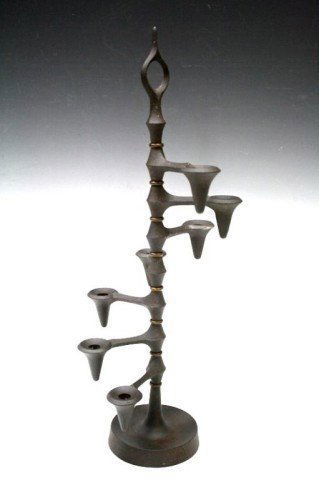 Mid Century Danish Jens Quistgaard Candleholder: A mid century modern cast iron candleholder by Dansk Denmark, Jens Quistgaard; marked. Dimensions: 18-1/2" H x 4" diameter (base)