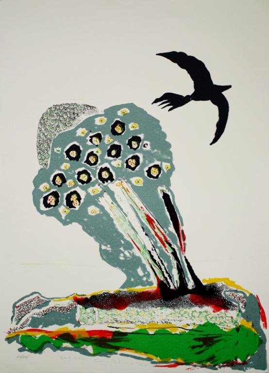 Benny Andrews, Black Bird Litho, d.1980, 100/275: Black Bird, lithograph, Benny Andrews (1930-2006), d.1980, 100/275; signed. Dimensions: 30"L x 22"W