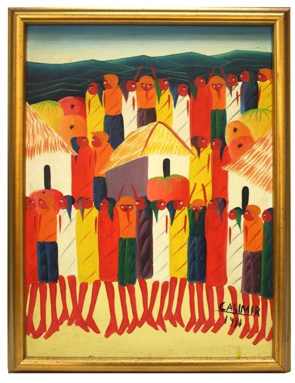 Haitian Laurent Casimir Painting 1980: A Laurent Casimir (1928-1990) painting, Haiti, 1980; signed and dated. Dimensions: Image 15-1/2" L x 11-1/2" W ; with frame 17-1/2" L x 13-1/2" W