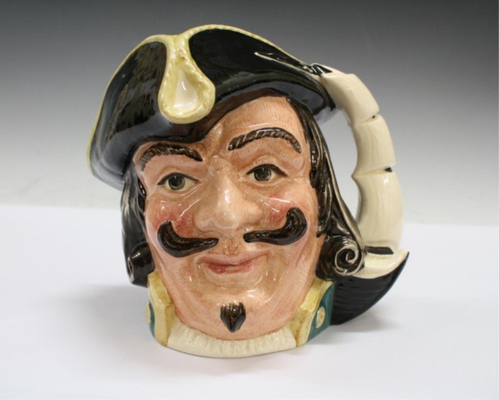 Royal Doulton "Captain Morgan" Toby Jug: A vintage English Royal Doulton ceramic character mug (or Toby jug) of Captain Henry Morgan, catalogued D 6467. England, 1957; marked on bottom with Royal Doulton mark, and "Capt Henry Morgan / D6467 
