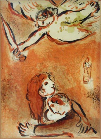Marc Chagall (Russian-French, 1887-1985)- Litho: "Le Visage d'IsraÃ«l," ca. 1960, from the series "Dessins pour la Bible." Image: 13.75" H X 10" W; frame: 20.75" X 15.5". Old gallery label with artist and title to reverse.