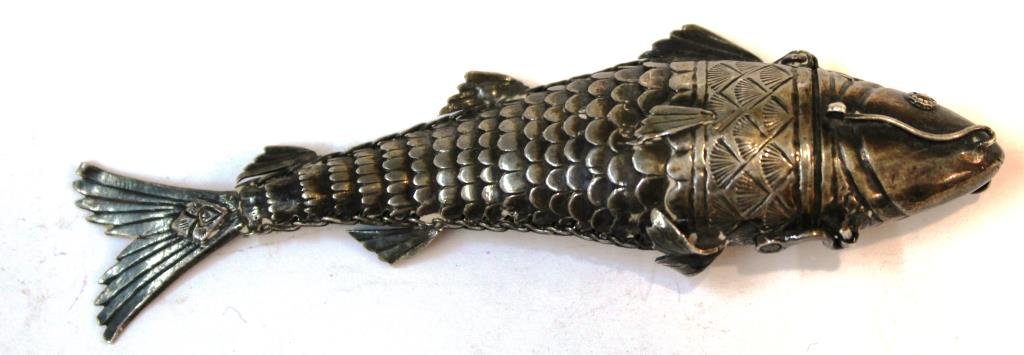 Antique Judaica Articulated Silver Fish Besamim (1 of 3)